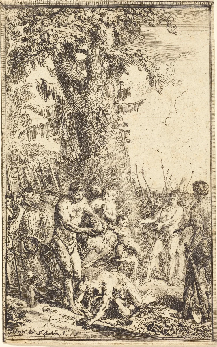 Heroic Act of a Father Who Sacrifices for His Son (Trait heroique d'un pere qui se sacrifie pour son fils) by Gabriel de Saint-Aubin, print, 1767