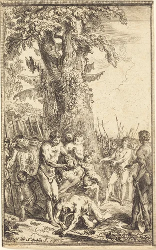 Heroic Act of a Father Who Sacrifices for His Son (Trait heroique d'un pere qui se sacrifie pour son fils) by Gabriel de Saint-Aubin, print, 1767