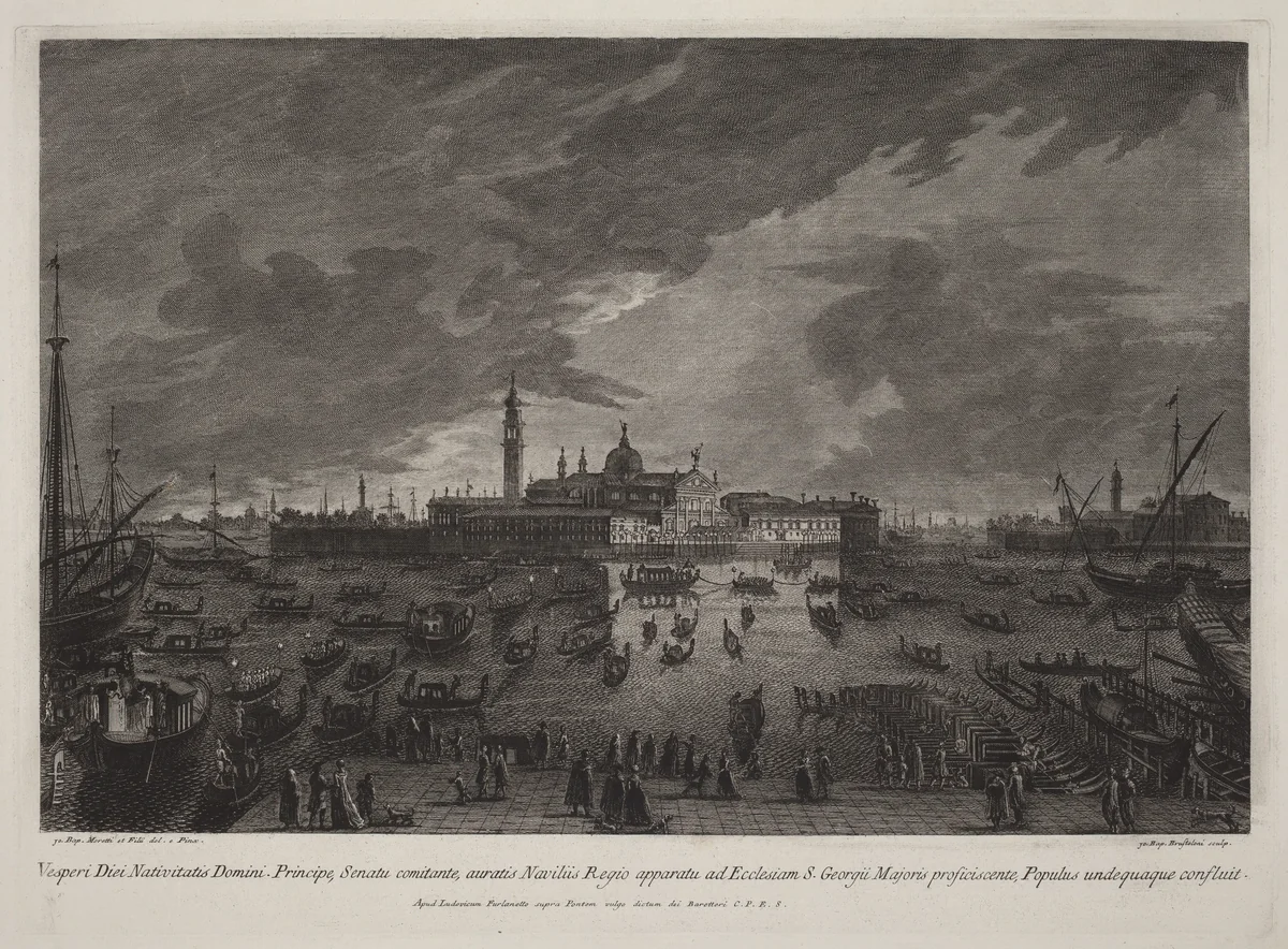 Christmas Eve Procession to San Giorgio Maggiore by Giovanni Battista Brustolon, print, 1779