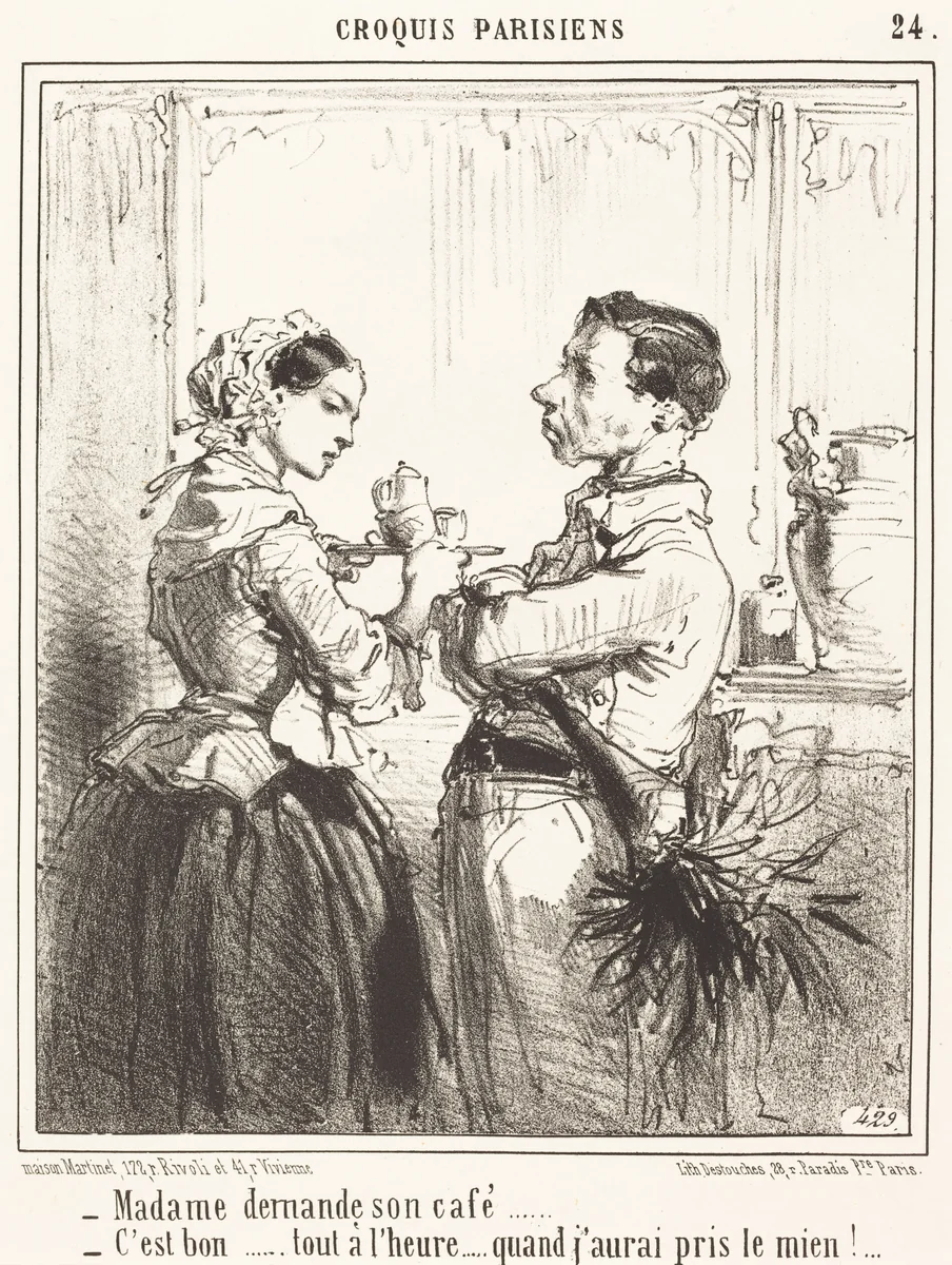 Madame demande son café by Edouard de Beaumont, print, 1821-1888