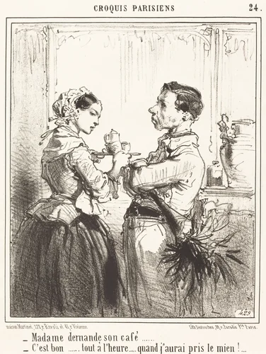 Madame demande son café by Edouard de Beaumont, print, 1821-1888