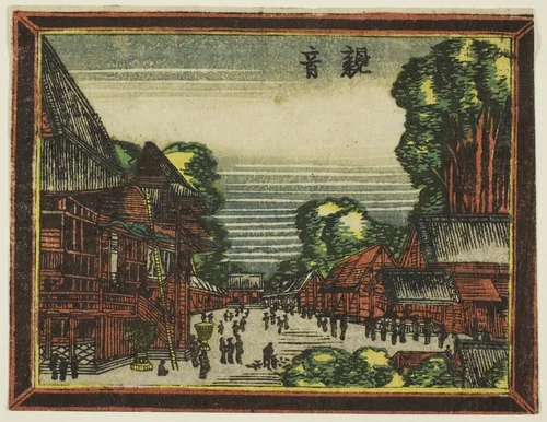 Kannon Temple (Kannon), from the series Dutch-style Pictures: Eight Views of Edo (Oranda gakyo Edo hakkei) by Katsushika Hokusai (葛飾 北斎), print, 1800-1820