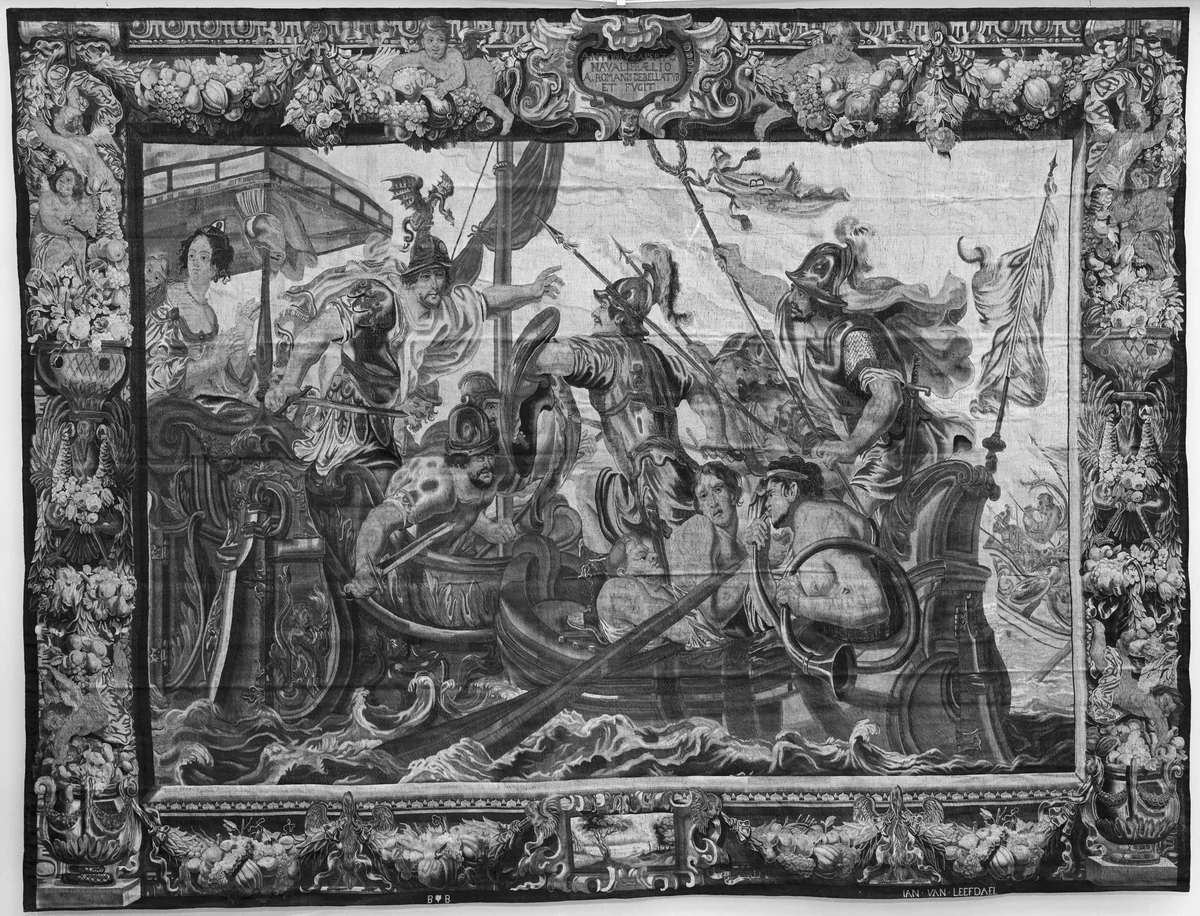 The Battle of Actium from a set of The Story of Antony and Cleopatra by Justus van Egmont, textile, 1645-1677