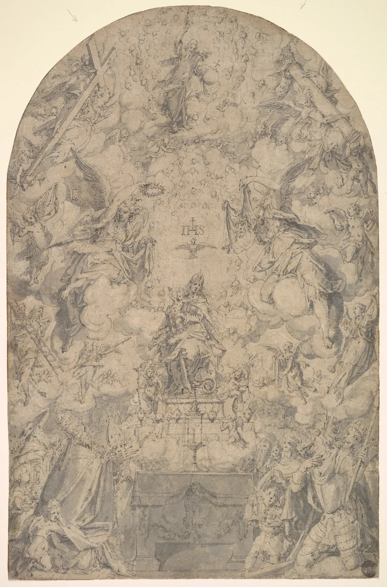 The Adoration of the Holy Trinity in the New Covenant by Friedrich Sustris, drawing, 1588