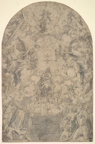 The Adoration of the Holy Trinity in the New Covenant by Friedrich Sustris, drawing, 1588