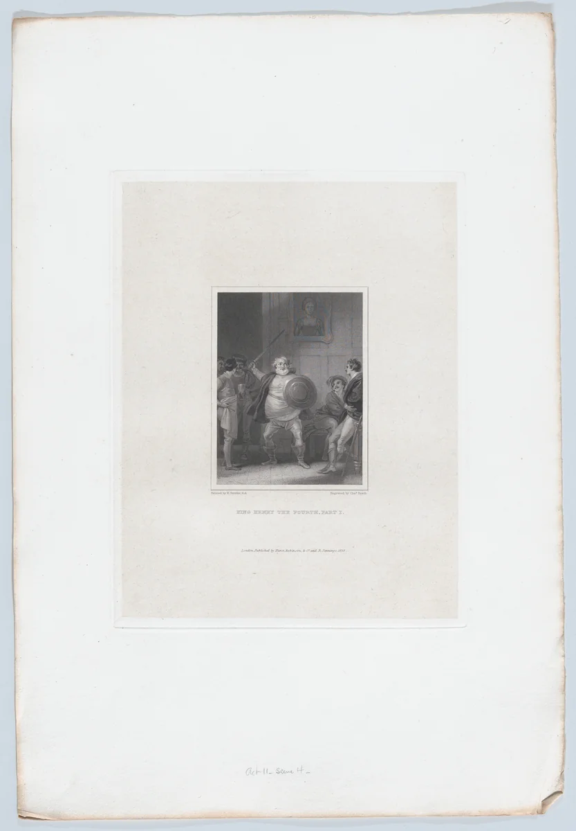 Prince Henry and Falstaff at the Boar's Head Tavern, Eastcheap (Shakespeare, King Henry the Fourth, Part I, Act 2, Scene 4) by Charles Heath, print, 1825-1826