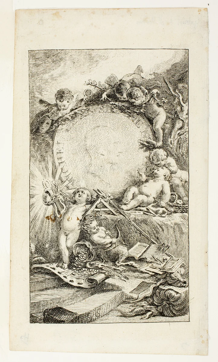 Frontispiece, plate one from Recueil de Poésies de Sedaine by Gabriel Jacques de Saint-Aubin, print, 1757
