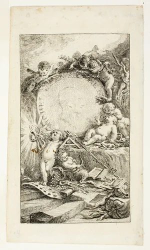 Frontispiece, plate one from Recueil de Poésies de Sedaine by Gabriel Jacques de Saint-Aubin, print, 1757