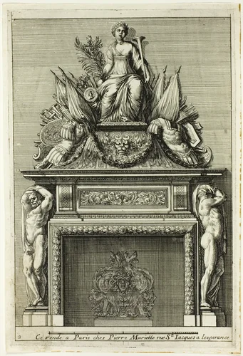 Chimneys in the Italian Manner by Jean Le Pautre, print, 1660-1670