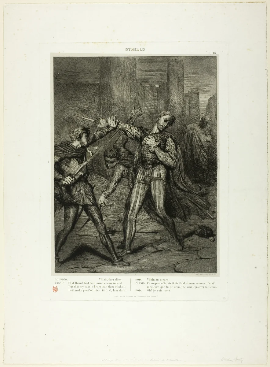 Villain, Thou Diest, plate ten from Othello by Théodore Chassériau, print, 1844