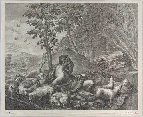 Jacob guarding Laban's flock by Theodore Cruger, print, 1613-1624