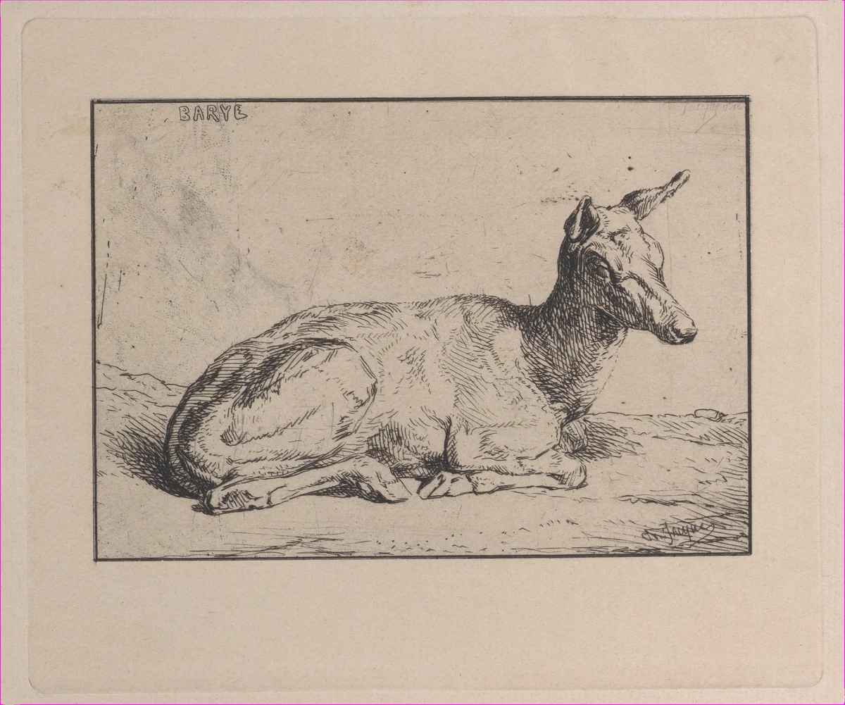 A Doe, after Barye by Charles Jacque, print, 1846
