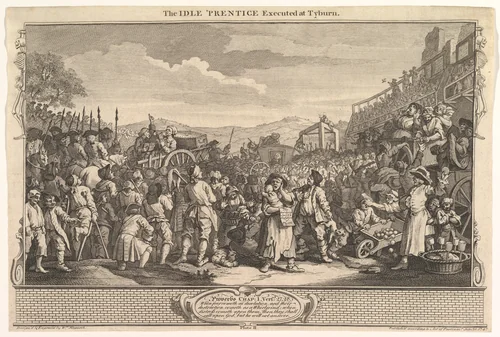 The Idle 'Prentice Executed at Tyburn: Industry and Idleness, plate 11 by William Hogarth, print, 1747