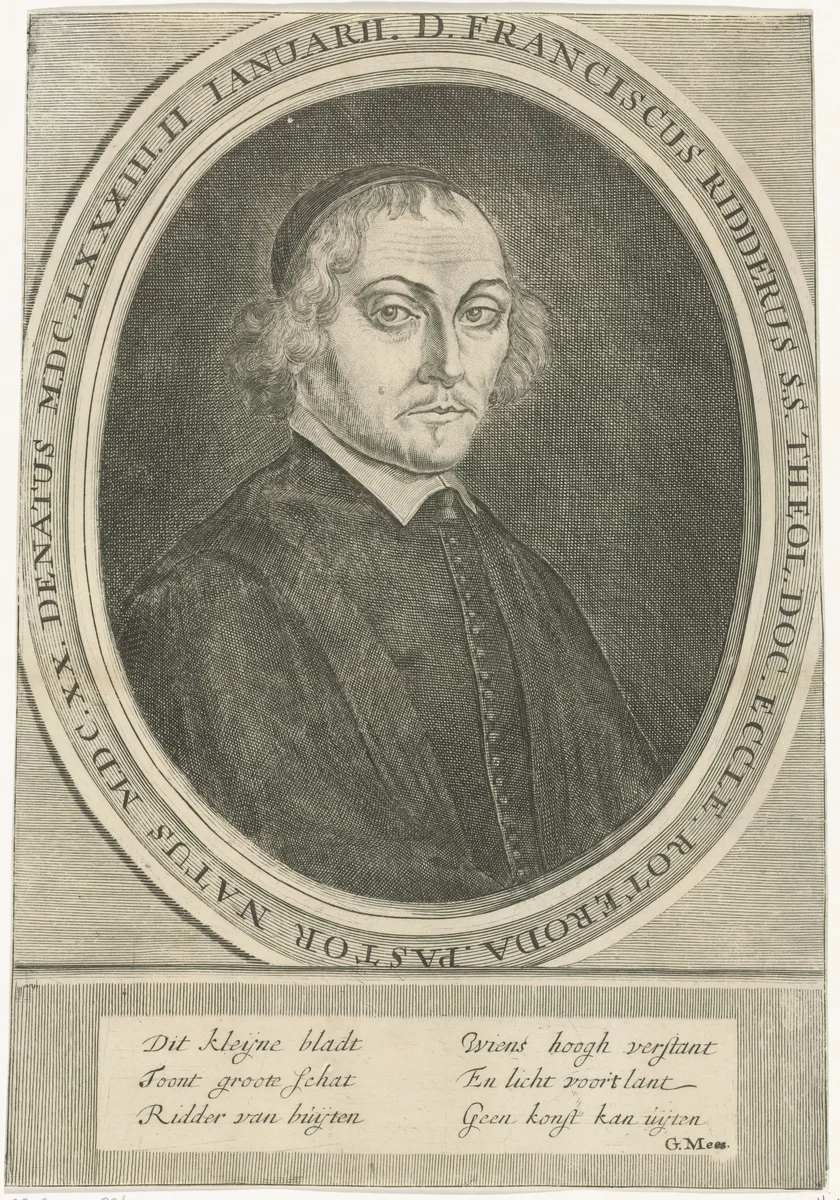 Portret van Franciscus Ridderus by Aernout Naghtegael, print, 1658-1725