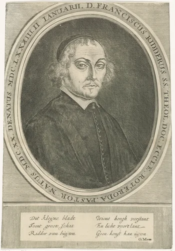 Portret van Franciscus Ridderus by Aernout Naghtegael, print, 1658-1725