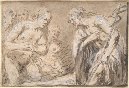 Christ in Limbo (recto); Saint with Rosary (verso) by anonymous, drawing, 1600-1700