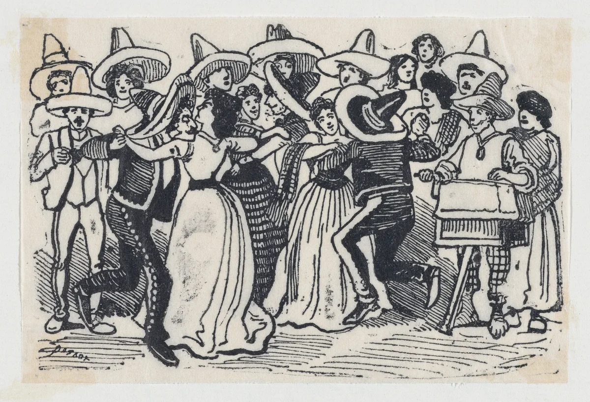A ball (scene from the Mexican Revolution) by José Guadalupe Posada, print, 1906-1916
