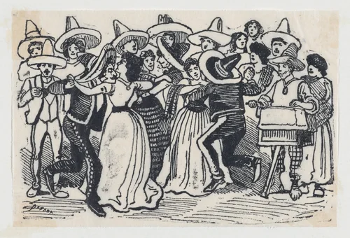 A ball (scene from the Mexican Revolution) by José Guadalupe Posada, print, 1906-1916