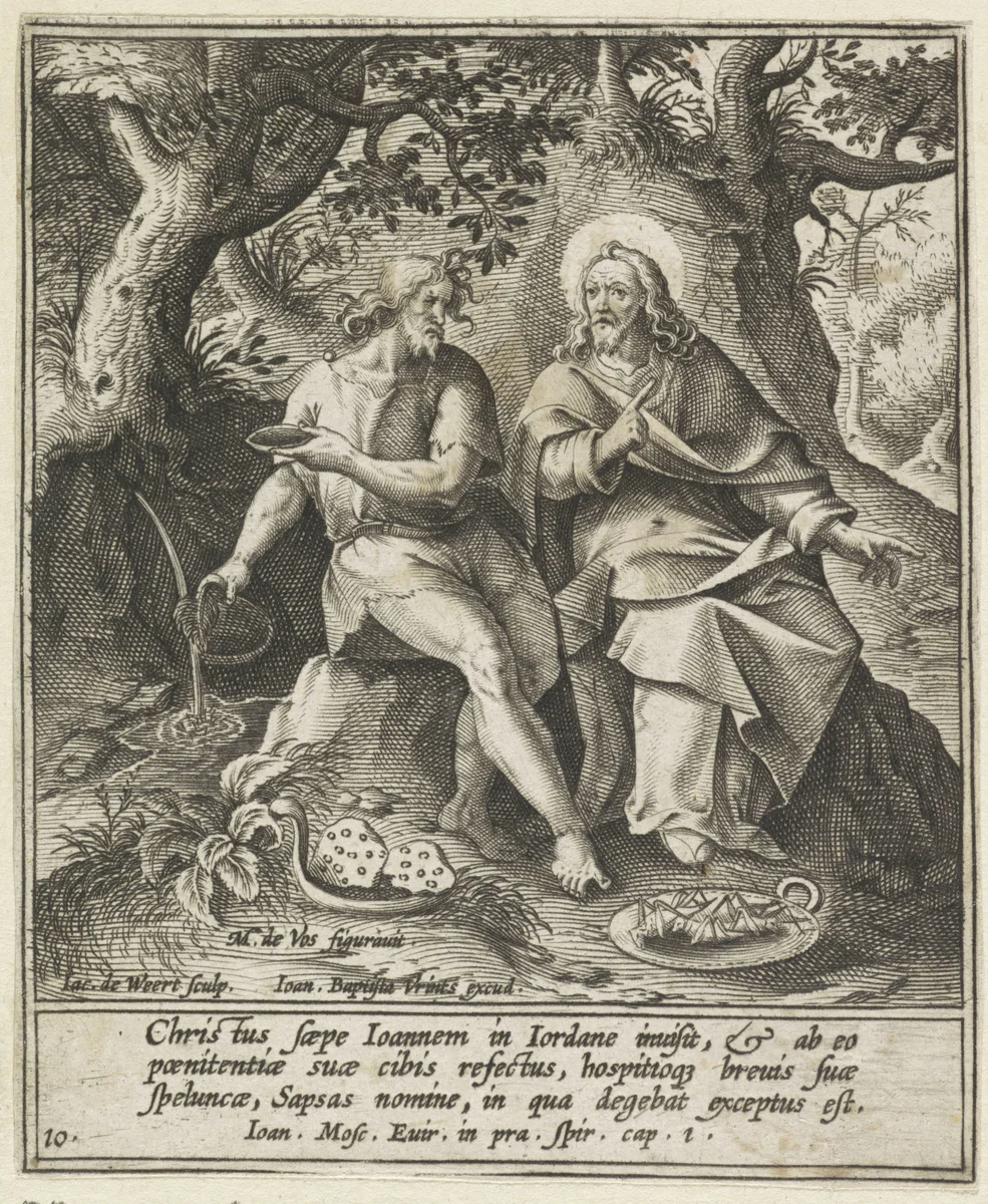 Johannes de Doper en Christus in de wildernis by Unknown, print, 1580-1600