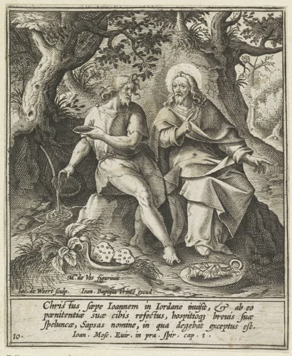Johannes de Doper en Christus in de wildernis by Unknown, print, 1580-1600