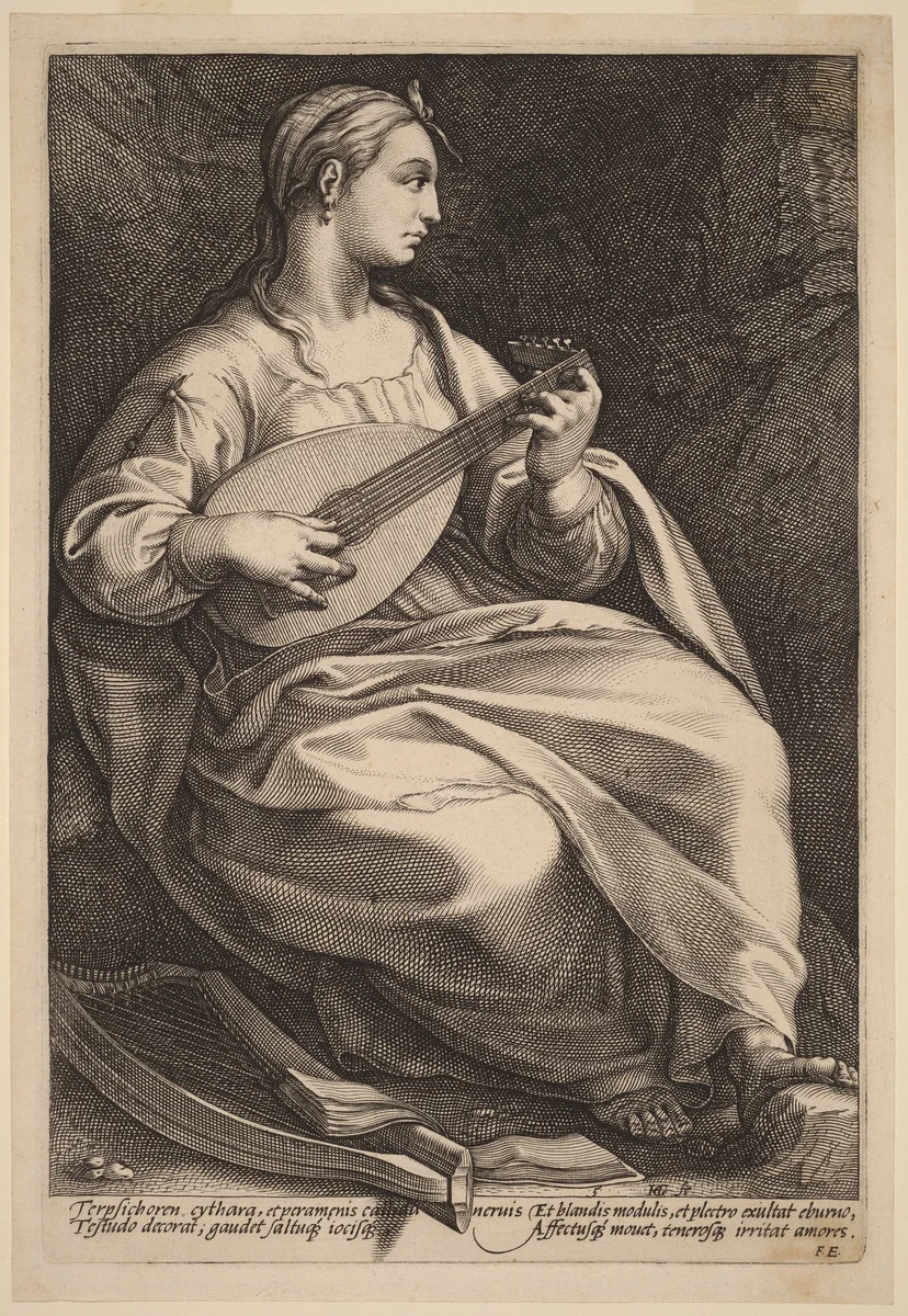 Terpsichore by Hendrick Goltzius, print, 1592