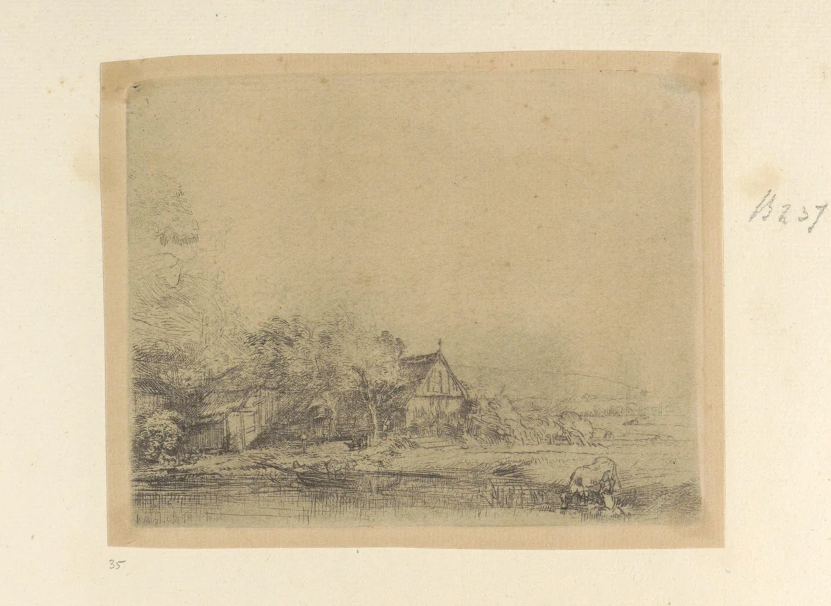 Landschap met drinkende koe by Rembrandt van Rijn, book, 1648-1652