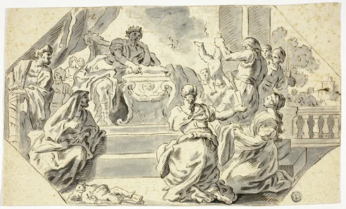 Judgement of Solomon by Francesco Solimena, drawing, 1677-1800