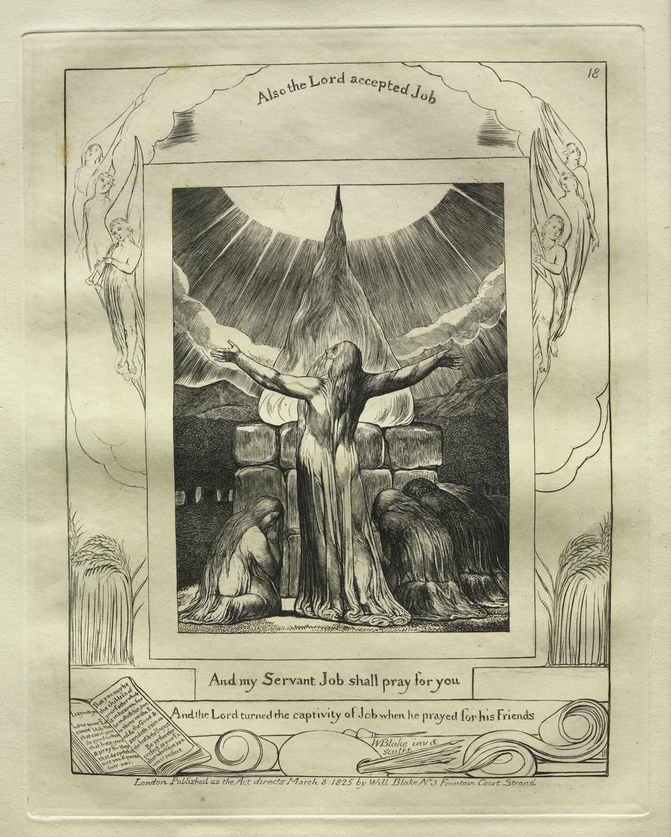 The Book of Job: Pl. 18, And my Servant Job shall pray for you by William Blake, print, 1825