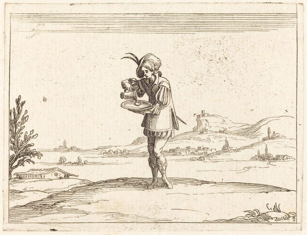 Man Washing a Pearl by Jacques Callot, print, 1592-1635