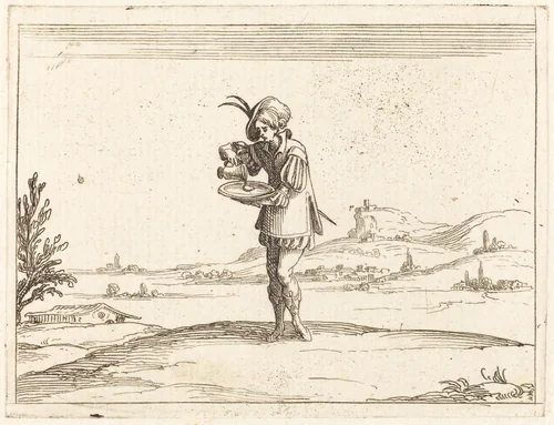 Man Washing a Pearl by Jacques Callot, print, 1592-1635