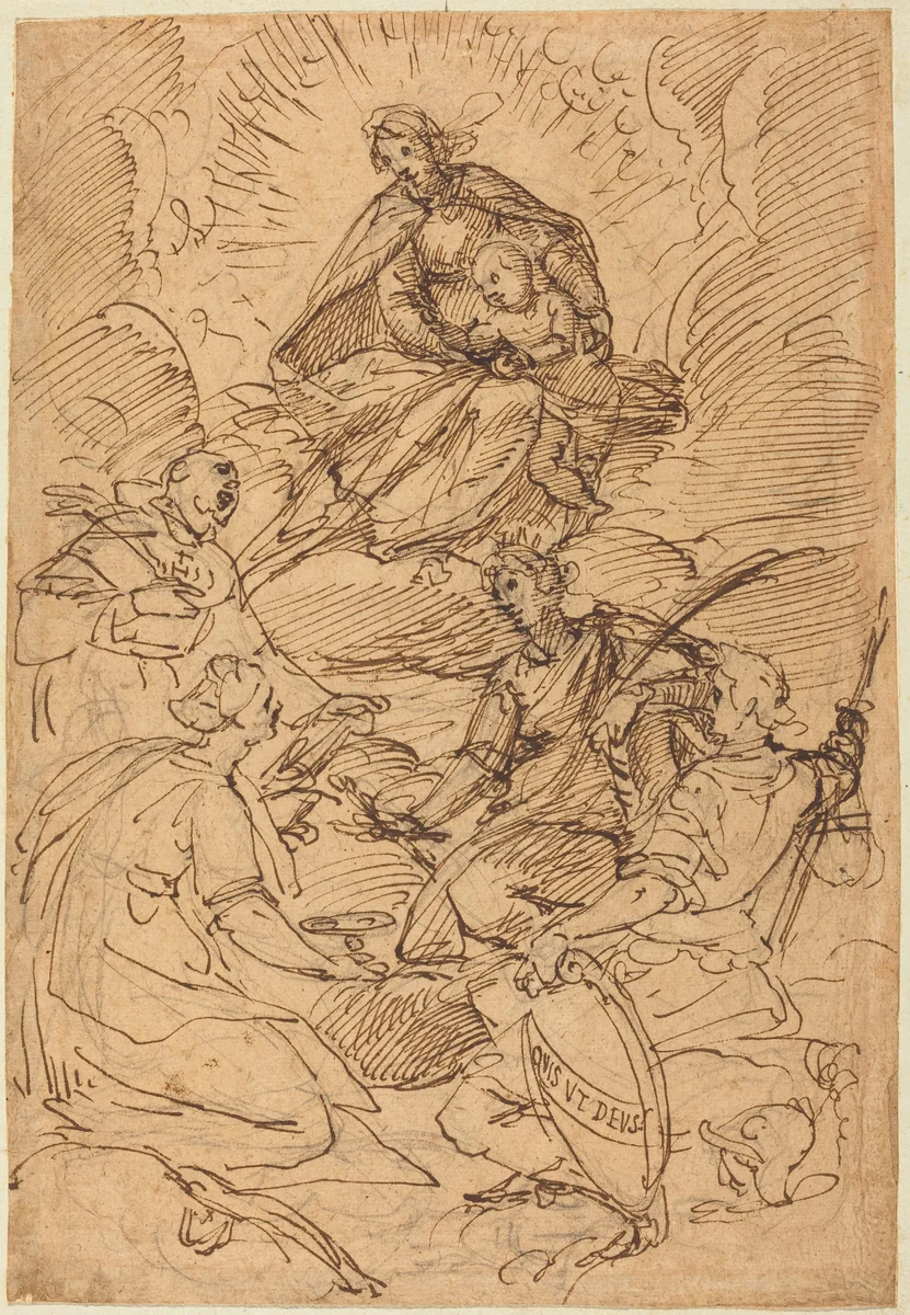 The Madonna and Child in Glory Adored by Saints by Giovanni Battista Paggi, drawing, 1613