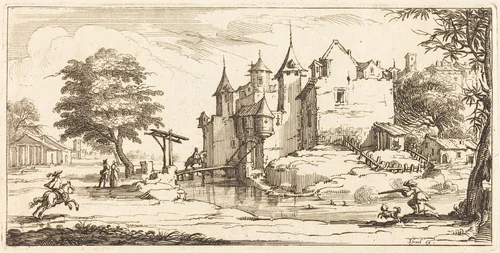 Chateau with a Drawbridge by Jacques Callot, print, 1635