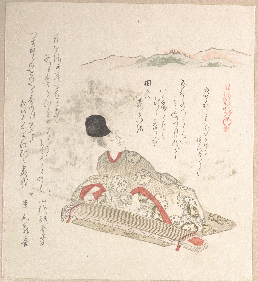 Young Nobleman Playing Koto (Harp) by Kubo Shunman (窪俊満), print, 1800-1899