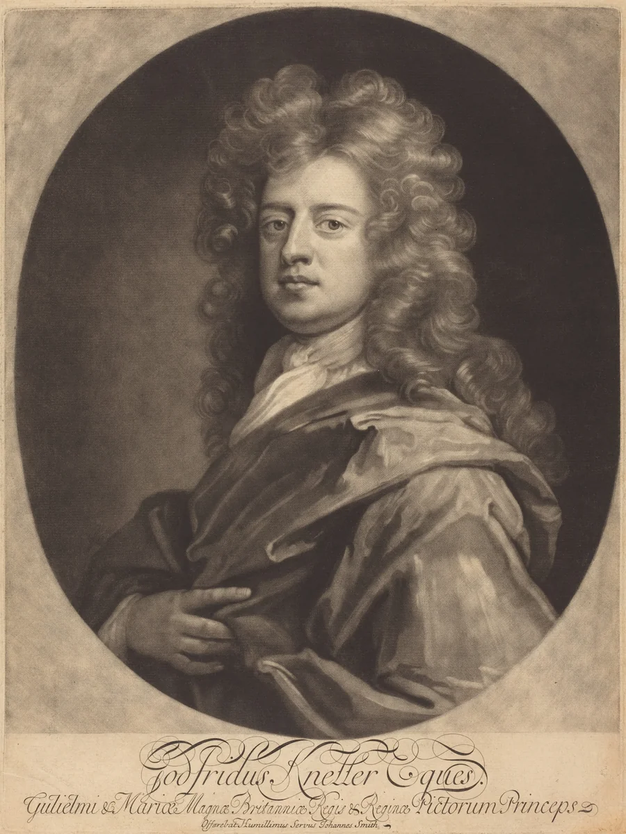 Godfrey Kneller by John Smith, Sir Godfrey Kneller, print, 1694