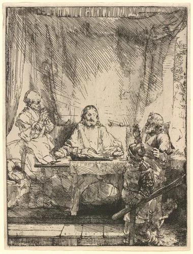 Christ at Emmaus: the Larger Plate by Rembrandt van Rijn, print, 1654