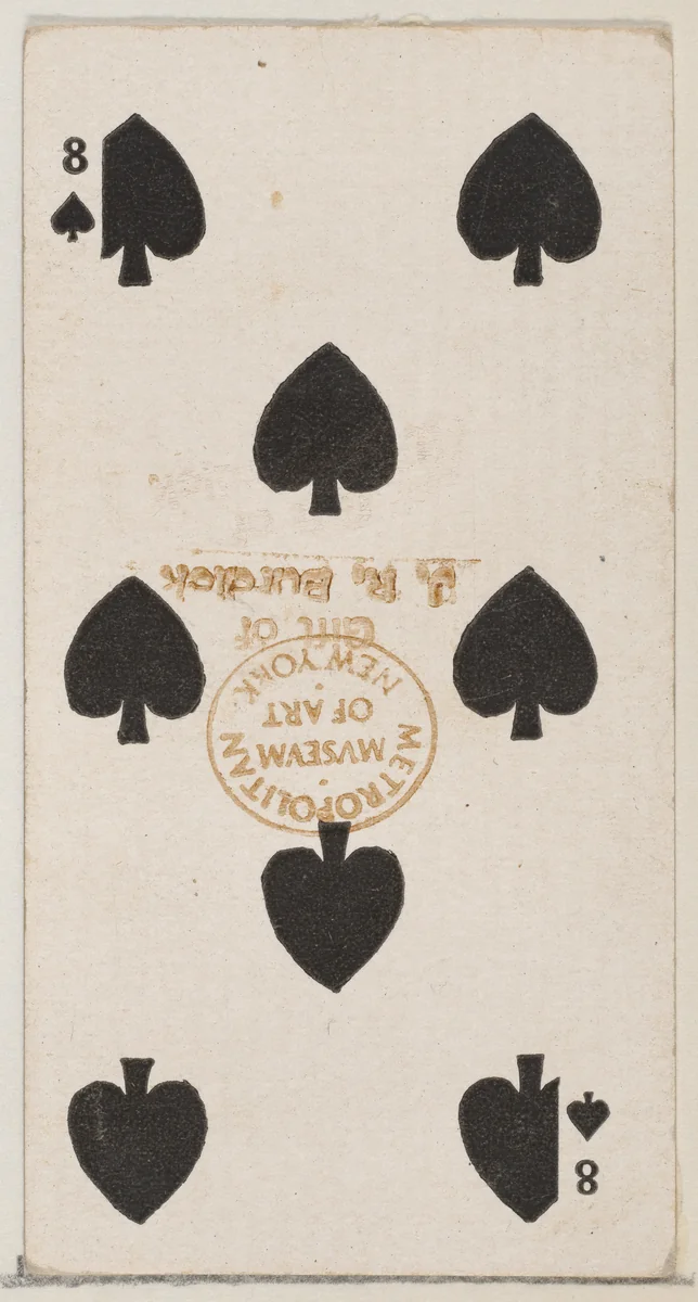 Eight Spades (black), from the Playing Cards series (N84) for Duke brand cigarettes by W. Duke, Sons & Co., print, 1888