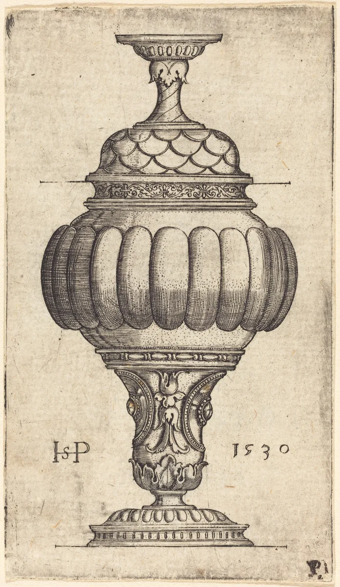 Double Goblet with Oval Decorations by Sebald Beham, print, 1530
