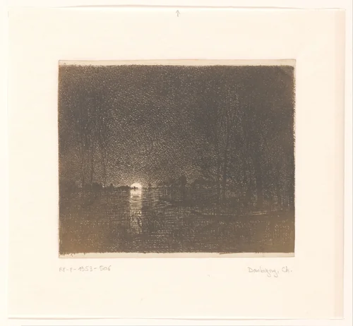 Nachtelijk gezicht op een meer by Charles-François Daubigny, print, 1862