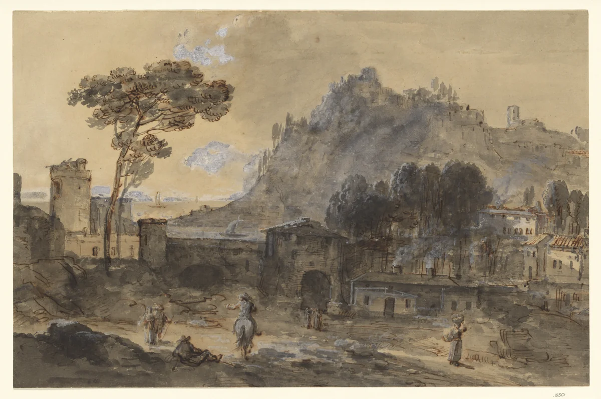 Classical Landscape: A Town and a Mountain by the Coast by Francesco Zuccarelli, drawing, 1729-1788