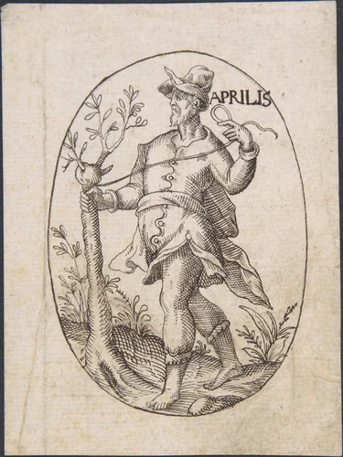 The Month of April: Man Grafting a Branch onto a Tree by Erasmus Hornick, drawing, 1500-1583