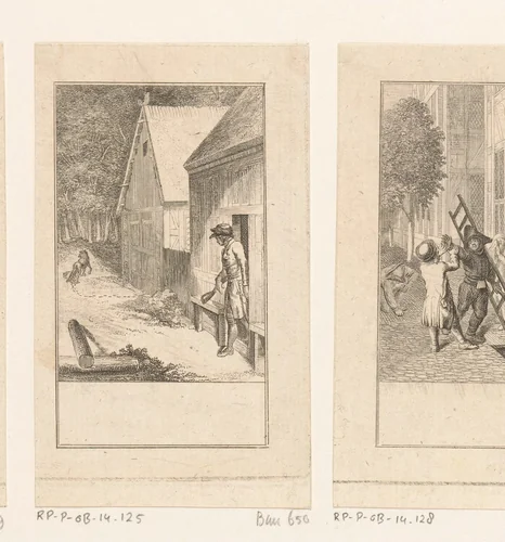 Man verlaat zijn huis in de winter by Daniel Nikolaus Chodowiecki, print, 1779