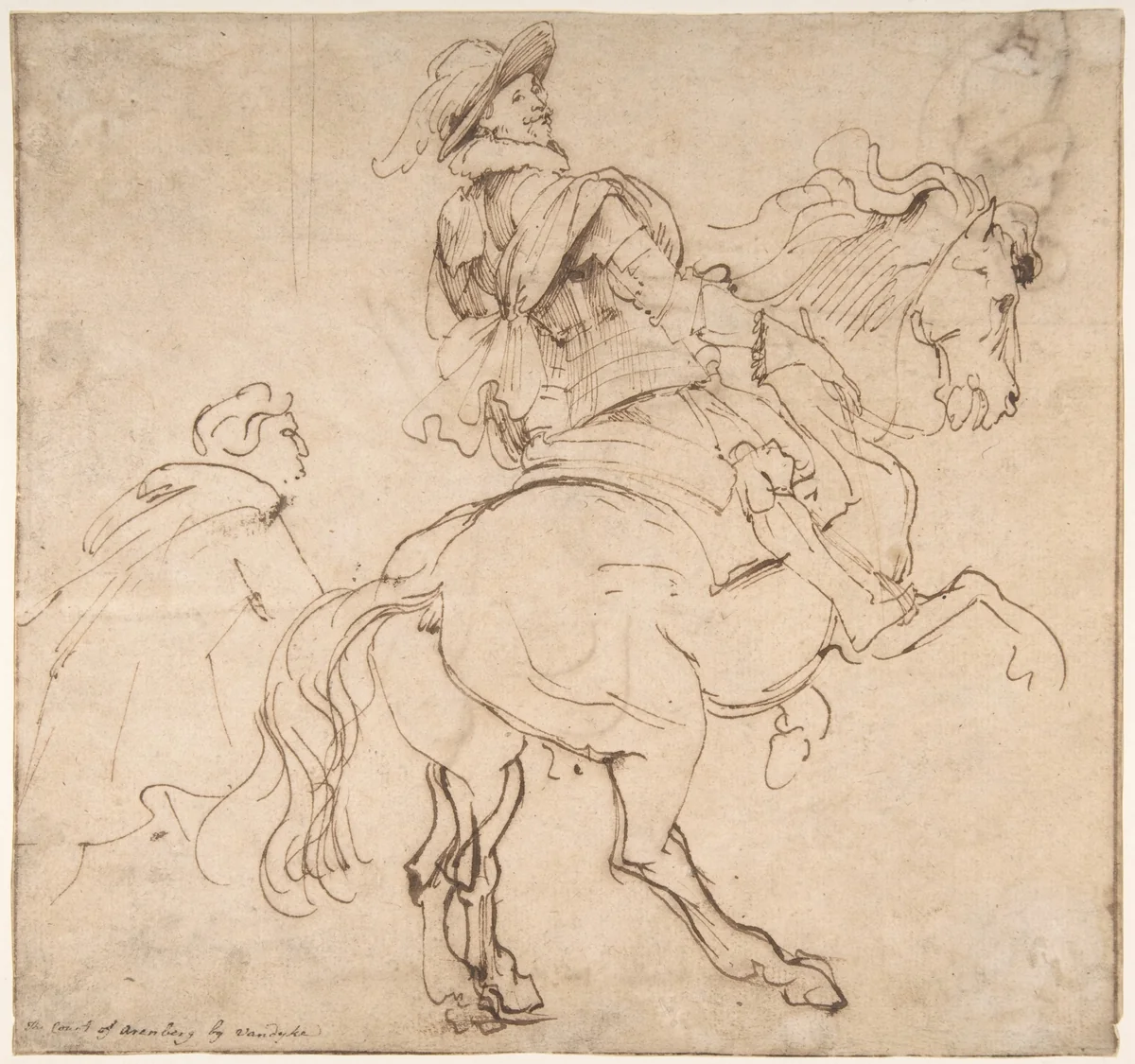 Study for an Equestrian Portrait, Possibly that of Albert de Ligne, Count of Arenberg; verso: Various Studies of Statues and Figures, Including the Venus Pudica and Scipio and his Lictor by Anthony van Dyck, drawing, 1623-1637
