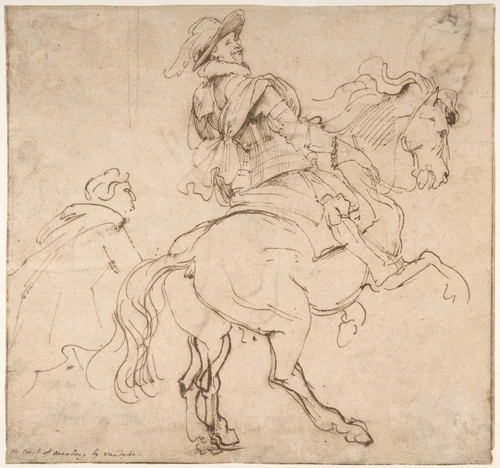 Study for an Equestrian Portrait, Possibly that of Albert de Ligne, Count of Arenberg; verso: Various Studies of Statues and Figures, Including the Venus Pudica and Scipio and his Lictor by Anthony van Dyck, drawing, 1623-1637