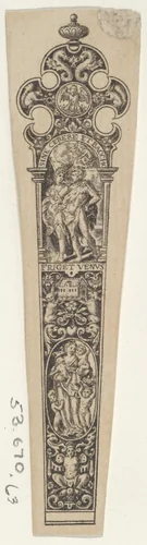 Design for a Knife Handle with 'Sine Cerere et Baccho Friget Venus' by Johann Theodor de Bry, print, 1580-1600