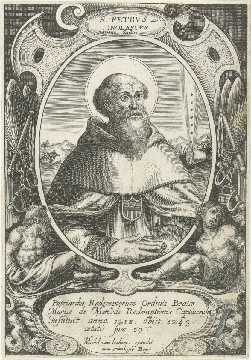 Portret van H. Petrus Nolasco by Michel van Lochom, print, 1611-1647