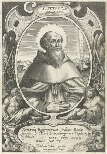 Portret van H. Petrus Nolasco by Michel van Lochom, print, 1611-1647