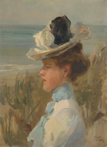 Jonge vrouw, uitkijkend over zee by Isaac Israels, painting, 1895-1900