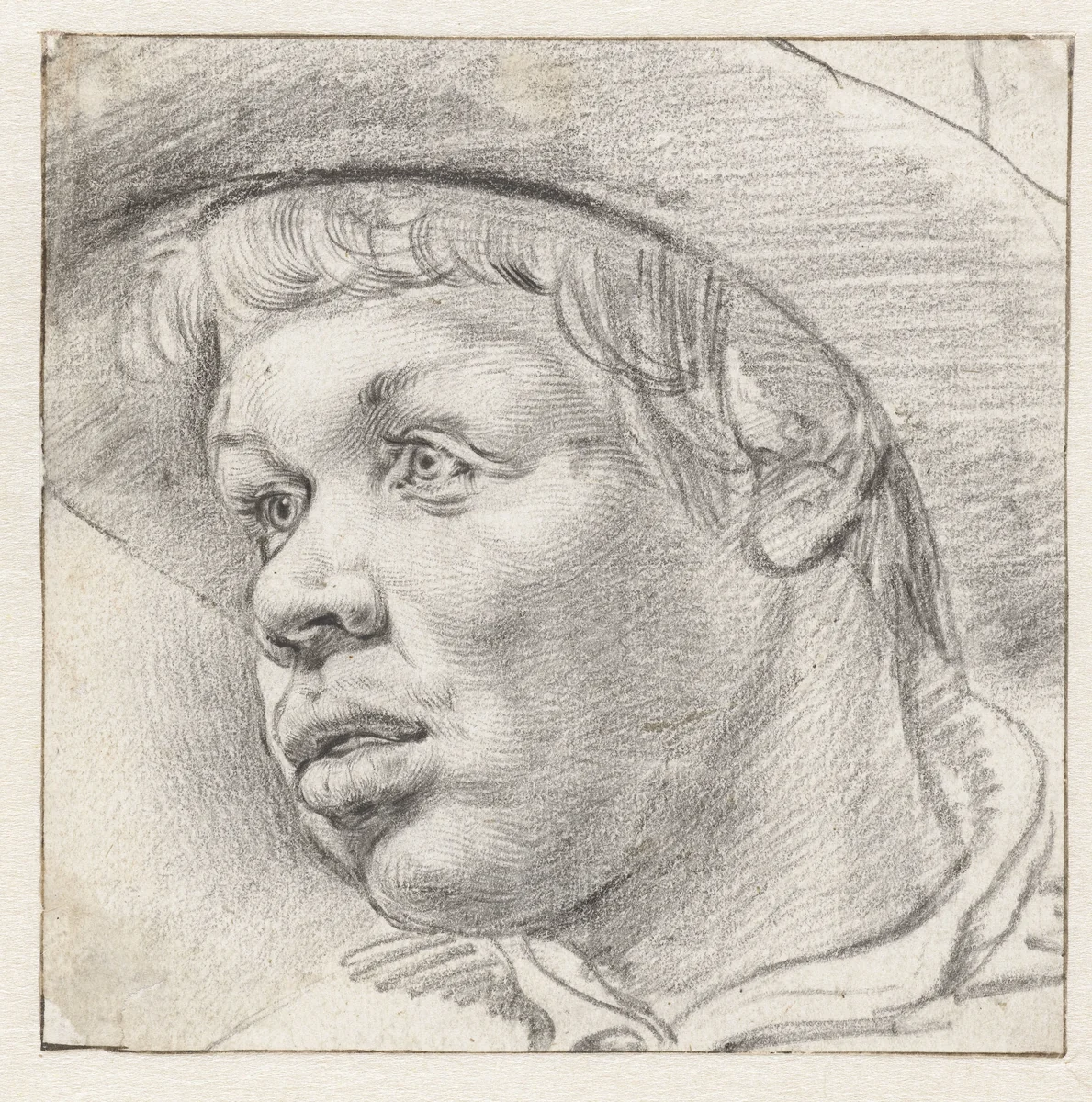 Study of the Head of a Boy, Facing Left by Cornelis Visscher, drawing, 1654-1658