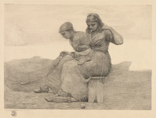 Mending the Tears by Winslow Homer, print, 1888