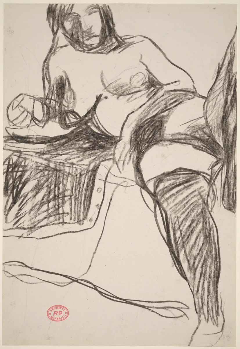 Untitled [reclining nude in stockings leaning on her right arm] [recto] by Richard Diebenkorn, drawing, 1955-1967